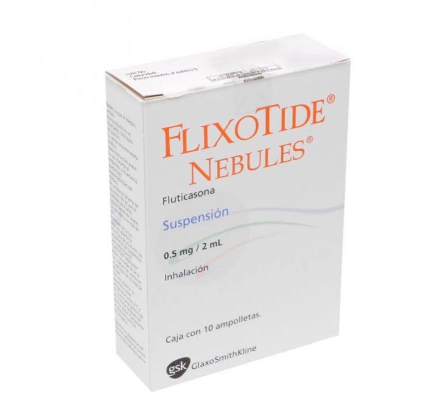 Flixotide Nebules (Fluticasona) suspensión para inhalación 0.5 mg en 2 ml. Caja con 10 ámpulas