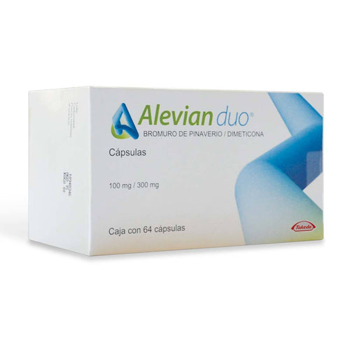 Alevian Duo (Bromuro de pinaverio / Dimeticona). Caja con 64 cápsulas