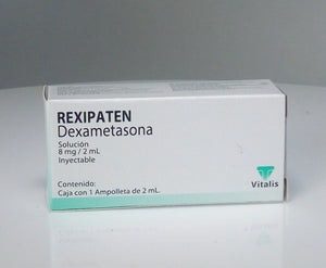 Rexipaten solución inyectable 8 mg en 2 ml. Caja con 1 ámpula