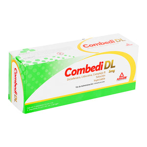 Combedi DL (Complejo B/Diclofenaco/Lidocaína) solución inyectable. Caja con 3 kits y jeringas