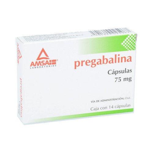 Laboratorio Amsa Pregabalina 75 mg. Caja con 14 cápsulas