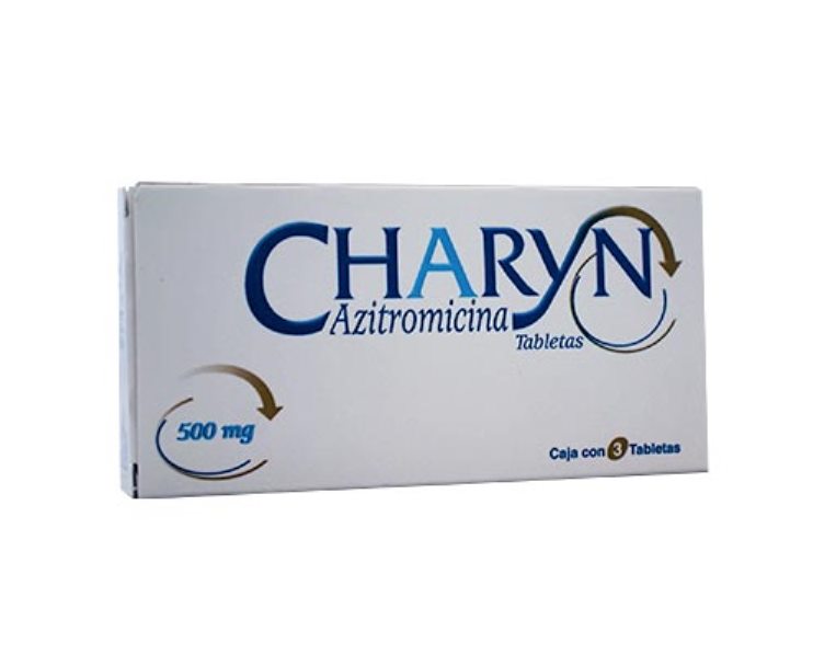 Charyn (Azitromicina) 500 mg. Caja con 3 tabletas