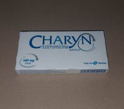 Charyn (Azitromicina) 500 mg. Caja con 4 tabletas