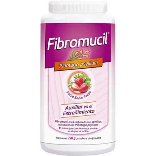 Genérico de “METAMUCIL”® - Fibromucil (Plantago Psyllium) polvo soluble sabor fresa. Frasco con 250 gramos