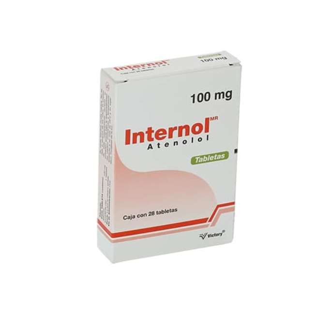 Internol (Atenolol) 100 mg. Caja con 28 tabletas