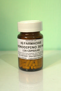 Genérico de “NIMOTOP”® -  Nimodipino cápsulas de 30 mg Fórmula Magistral. Frasco con 126 cápsulas